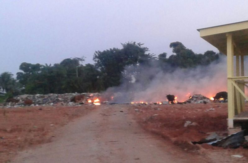 The Byderabo dumpsite in Bartica on fire