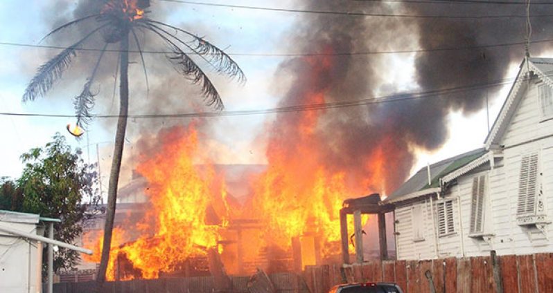 The Sixth Street Alberttown house which went up in flames yesterday.