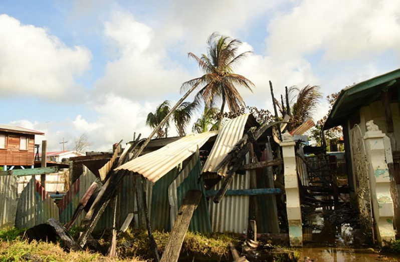 What’s left of the house once occupied by fisherman, Vickram Sookraj and his sister (Photos by Adrian Narine)
