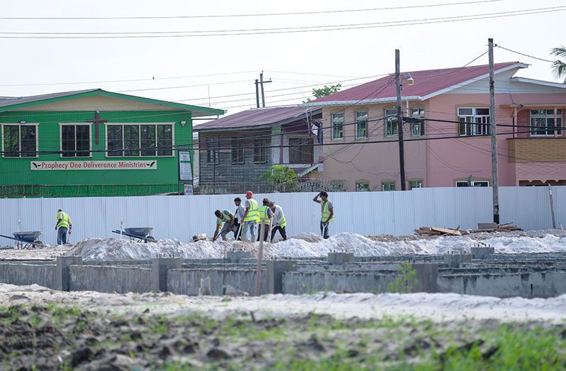 Work is ongoing at the new Guyana Fire Service HQ (Delano Williams photo)