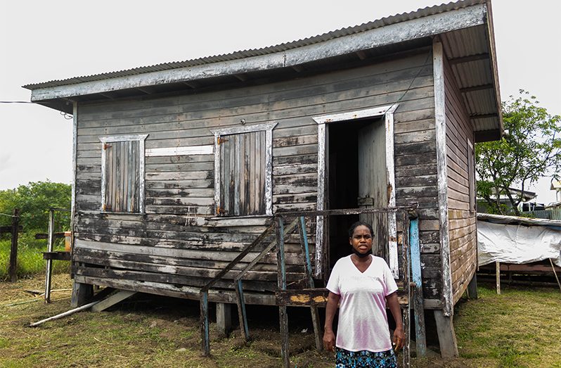 Dolly Ward stands near the house she shares with her ailing husband and two children
