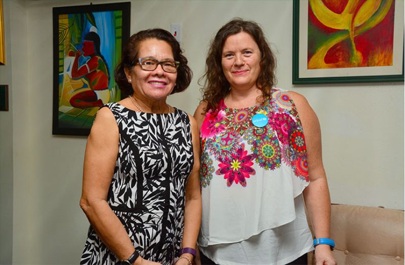 First Lady, Mrs. Sandra Granger (left) and UNICEF Resident Representative in Guyana, Ms. Sylvie Fouet.