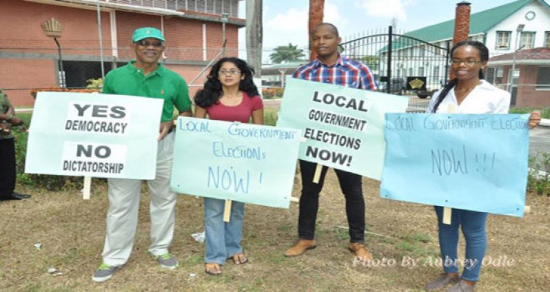 ‘FLASHBACK’: President David Granger, while Opposition Leader, picketed the Office of the President in October 2014 for the holding of Local Government Elections