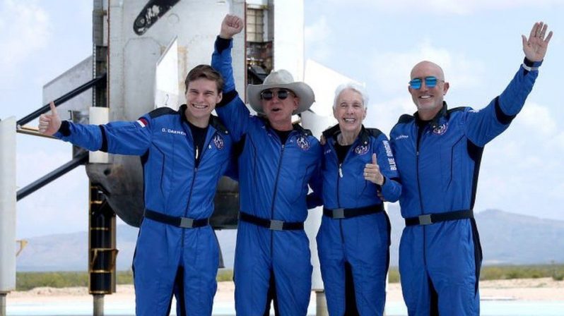 Bezos and the Blue Origin team may not qualify as astronauts (BBC photo)