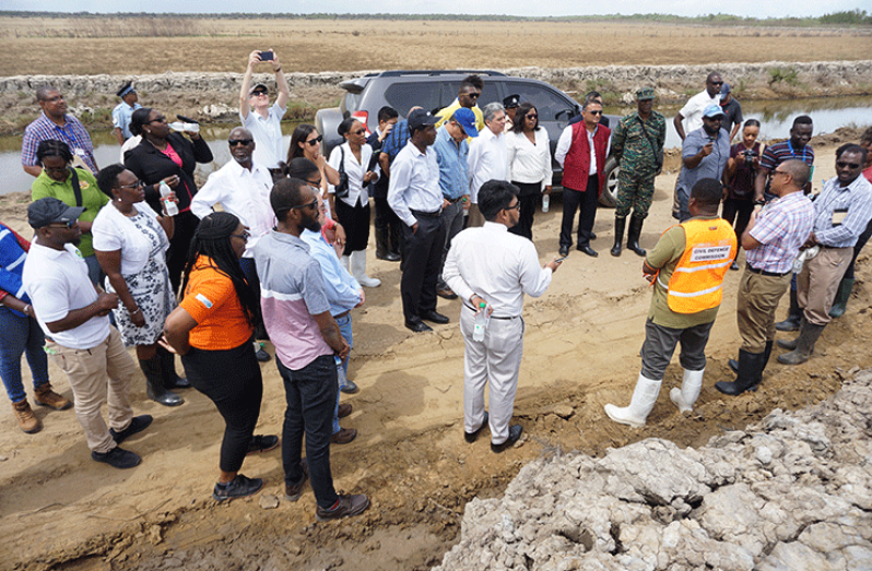 Minister of Foreign Affairs Dr Karen Cummings and diplomats being briefed about the situation in Region Five (Carl Croker)