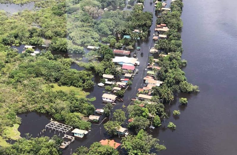 An aerial view of severely flooded areas in Region 10