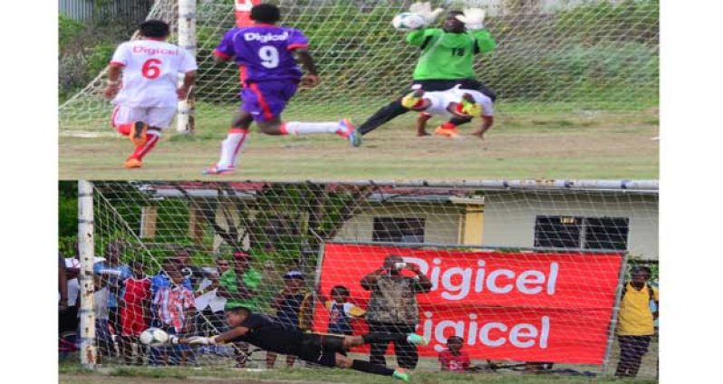 Goooooooal! This flying header from Uriah King (airborne) was well caught by Chronicle Sport photographer Adrian Narine, who also trained his lens well to capture WSS custodian and skipper Gerald Isaacs pulling off one of his two penalty kick saves.