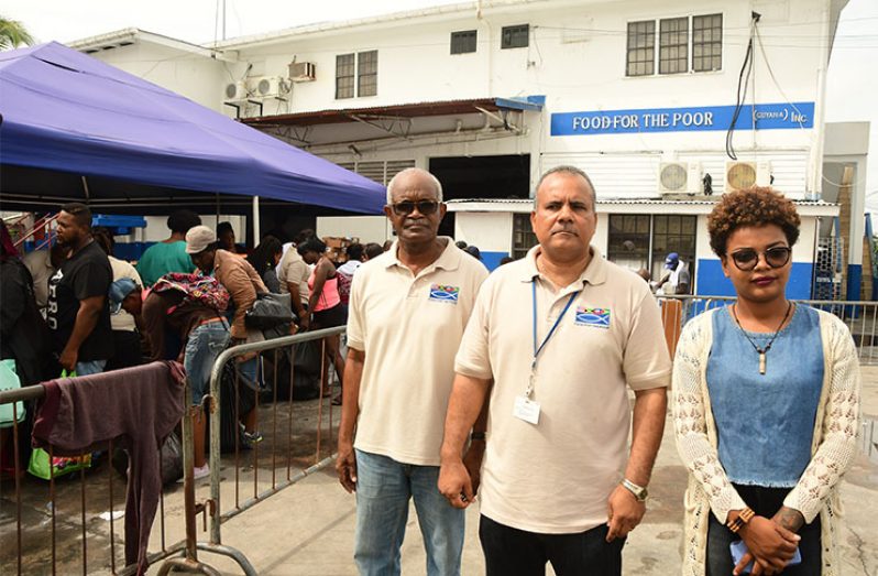 (From left to right) Food for the Poor’s (FFP) Public Relations Manager Wayne Hamilton; Chief Executive Officer of FFP, Kent Vincent; FFP’s Public Relations Liaison, Akola Thompson, on Friday