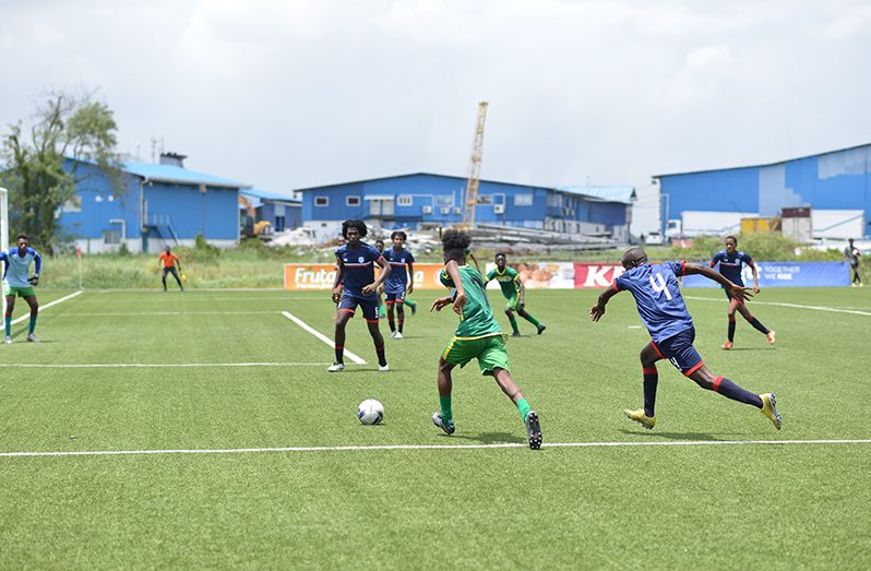 East Coast's Byron Wharton (7) caused much trouble for East Bank's defence