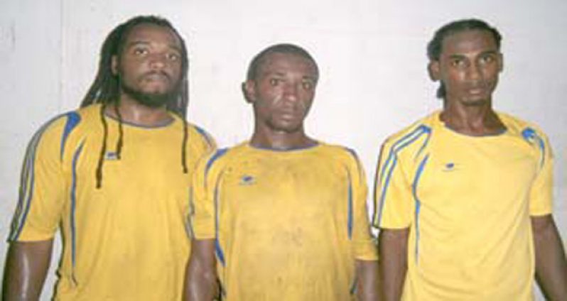 Flashback! (L-R) Konata Manning, Travis ‘Zorro’ Grant and Gregory ‘Jackie Chan’ Richardson after scoring for Pele in 2012.