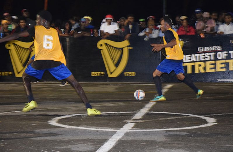 Part of the semi-final action on Tuesday evening in the Guinness Greatest in the Streets football