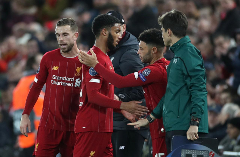 Liverpool's Alex Oxlade-Chamberlain comes on as a substitute to replace Joe Gomez Action Images via Reuters/Carl Recine