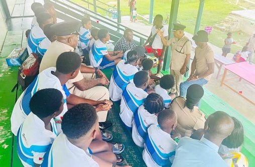 Deputy Commissioner Ravindradat Budhram and National Cricketer and West Indies fast bowler, Shamar Joseph also met with a group of young footballers who had recently received sports gear from his office