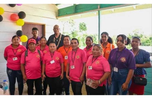 Minister of Public Works, Bishop Juan Edghill with village representatives at Baramita village centre, Region One