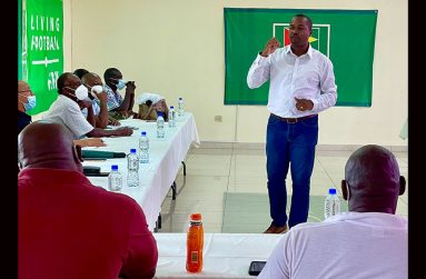 President of the Guyana Football Federation, Wayne Forde, speaks during the M-FAP Competitions Workshop.