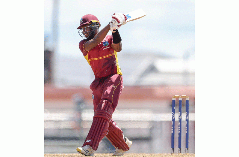 Matthew Forde hits out during his half-century for WI Academy on Wednesday (Photo courtesy CWI Media)