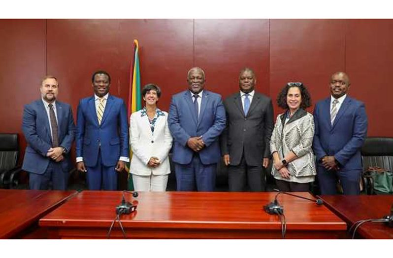 Foreign: Prime Minister, Brigadier (Ret’d) Mark Phillips; Minister of Foreign Affairs and International Cooperation, Hugh Todd; WFP’s Regional Director for Latin America and the Caribbean, Lola Castro and members of the visiting delegation (DPI photo)