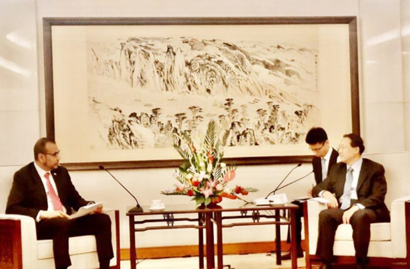 Foreign Secretary, Robert Persaud, meets with Executive Vice Minister of Foreign Affairs of the People’s Republic of China, Ma Zhaoxu, (Office of the Foreign Secretary/News Room photo)