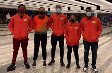 The Guyanese players and coach in Argentina.  From L-R: Joel Alleyne, Chelsea Edghill, Shemar Britton, Natalie Cummings and coach Idi Lewis