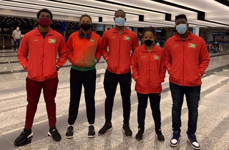 The Guyanese players and coach in Argentina.  From L-R: Joel Alleyne, Chelsea Edghill, Shemar Britton, Natalie Cummings and coach Idi Lewis