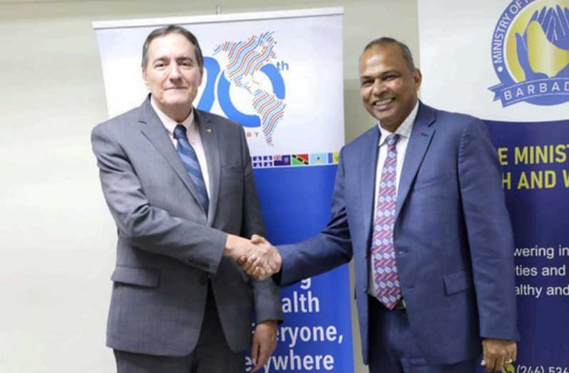 Minister of Health, Dr. Frank Anthony and Dr. Jarbas Barbosa, WHO Regional Director for the Americas at a recently held PAHO/WHO meeting