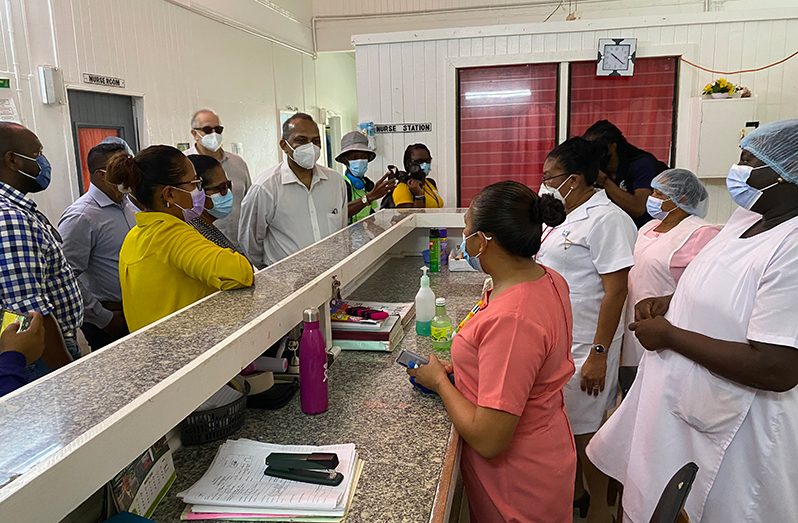 Minister of Health Dr. Frank Anthony and his team at the Oscar Joseph Hospital at Charity