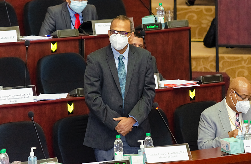 Minister of Health, Dr Frank Anthony responding to a question in the National Assembly on Thursday
