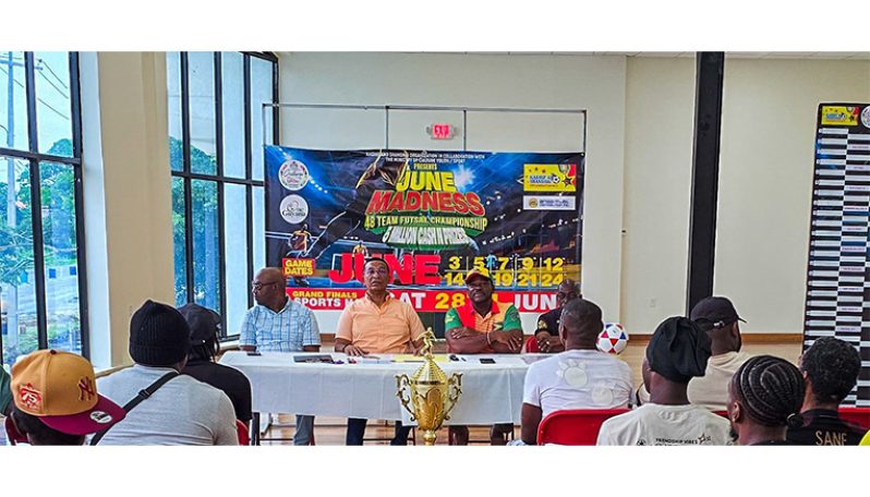 Coordinated by the Kashif and Shanghai Organization, 48 teams will battle for a top prize of $2M in the ‘June Madness’ Futsal Championship that kicks off June 3rd at the Cliff Anderson Sports Hall.
The tournament, launched on Saturday, will be a straight knockout tournament, with the top 16 teams from their previous championship drawing a bye to the second round.
At the launch, Co-Director of the organising body, Kashif Muhammad, indicated that the tournament, which is backed by the Ministry of Culture, Youth, and Sport, is another opportunity for players to showcase their talent in a structured tournament, stay healthy, and also earn a living from the sport they love.
Apart from the opening night and the last three match nights, the other days will see action at the National Gymnasium.
The tournament is scheduled to conclude on June 28, with matches taking place on Tuesdays, Thursdays, and Saturdays during the period.
The runner-up team will pocket $1M, third ($500,000), and fourth ($250,000), along with various prizes for top individual performances.
Meanwhile, Muhammad noted that while final approval has not yet come from the Guyana Football Federation, they are working to reach the modalities outlined by the GFF and are confident it will be given before the tournament commences.
Many of the top futsal teams in the country are expected to contest the tournament.
Meanwhile, Muhammad noted that the long-term vision is to return to an international tournament where top teams from the Caribbean, Suriname, and Brazil come to face Guyana’s best.