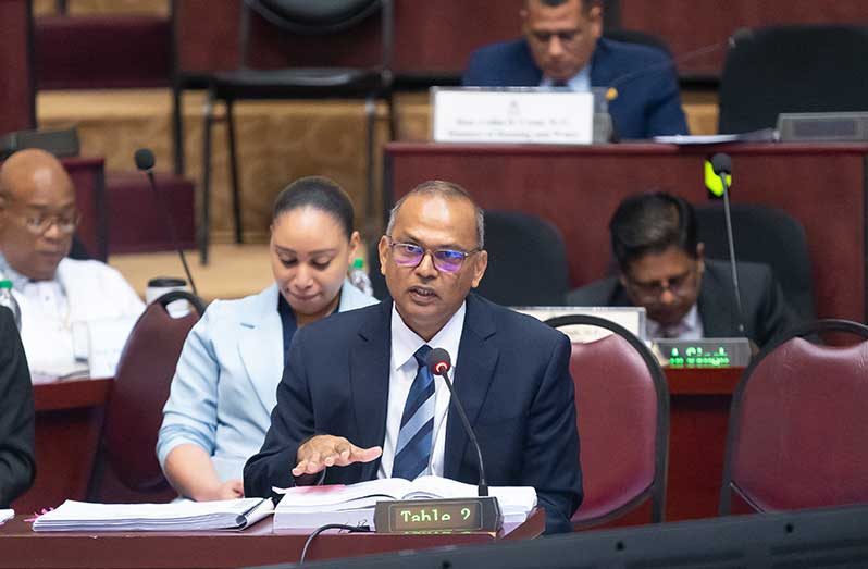 Minister of Health, Dr. Frank Anthony and his team before the Parliamentary Committee of Supply, on Wednesday (Delano Williams photo)