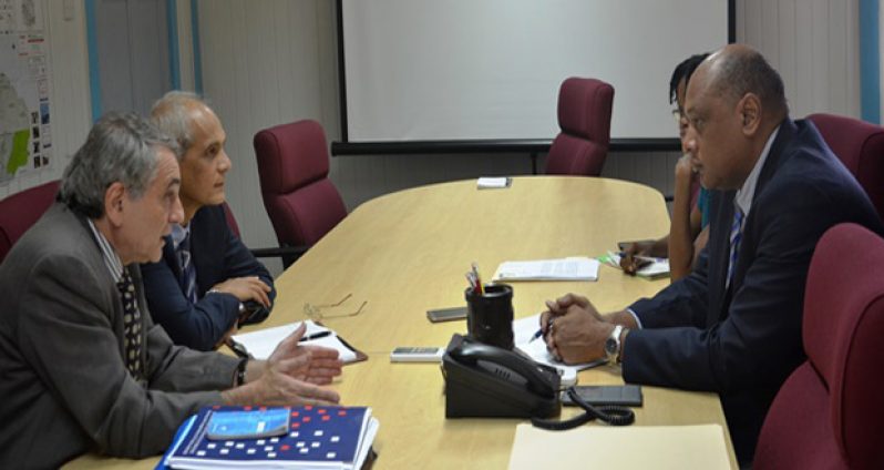 Minister of Governance Raphael Trotman meeting with Goodwill Ambassador of the French Republic for Climate Change Jean Mendelson, and French Ambassador to Guyana, Michel Prom