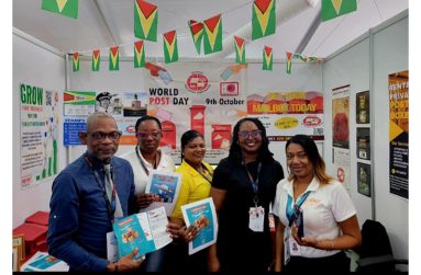 Public Relations Officer Temika Rodney (second from the right) alongside a few other colleagues from Guyana Post Office Corporation during the Guyana Energy Conference and Supply Chain Expo