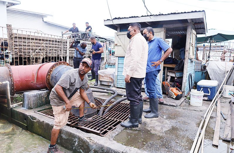 Minister of Agriculture Zulfikar Mustapha inspects a pump located at Commerce Street (Ministry of Agriculture photo)