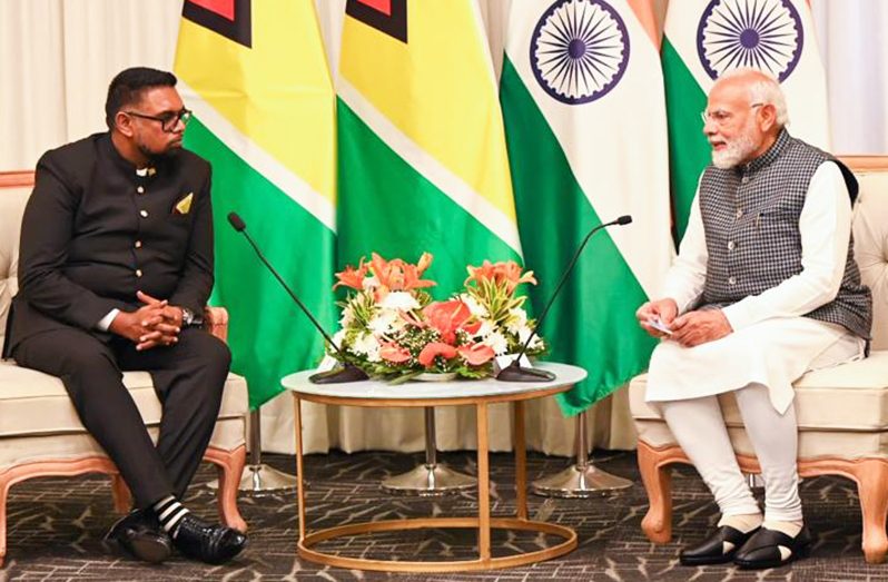President Dr. Irfaan Ali in conversation with Prime Minister of India, Shri Narendra Modi (Office of the
President photo)