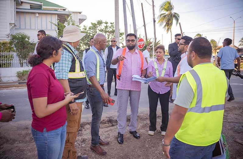 PRESIDENT, Dr Irfaan Ali and Minister of Local Government and Regional Development, Priya Manickchand, on Saturday visited Thomas Street, Georgetown, to review ongoing works on the avenue, which is the first project to be implemented under the Healthy Streets Initiative