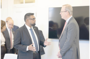 President Dr. Irfaan Ali meets with UK Export Finance CEO, Tim Reid, on Wednesday, to discuss key infrastructural projects, including the CJIA terminal expansion and potential portfolio growth in Guyana (Office of the President photos)