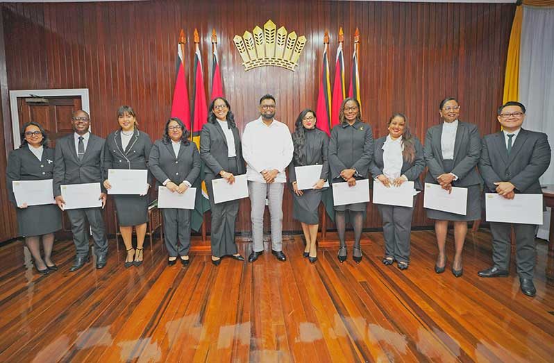 In accordance with the Constitution of Guyana, the largest number of High Court judges since the country’s independence were appointed on Wednesday. They subsequently took the Oath of Office at the Office of the 
President, with President Dr. Irfaan Ali presiding over the ceremony (Jose Cheddie photo)