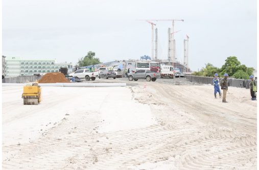 Works on the New Demerara River Bridge is moving apace with the full 2.9km concrete structure to be completely connected by August 25.  During a recent site visit, Minister of Public Works Hon. Bishop Juan Edghill was briefed on the progress of the works by the contractor and consultant. Minister Edghill also witnessed the paving of asphalt and other ongoing installation works. All efforts are being made to ensure the completion of the bridge for its August 31 timeframe.
