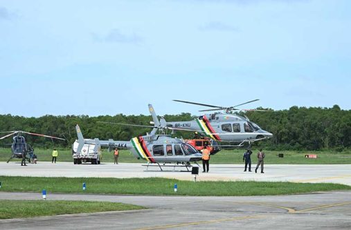 Prime Minister, Brigadier (Ret’d) Mark Phillips and other government officials on Saturday commissioned two new Bell helicopters — the Bell 407 and Bell 429 — at the Guyana Defence Force’s Hangar at Ogle, East Coast Demerara (Photos: Office of the Prime Minister)