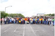 President, Dr. Irfaan Ali thanked the dedicated staff of the Demerara Harbour Bridge for their years of commitment and service (Office of the President photo)