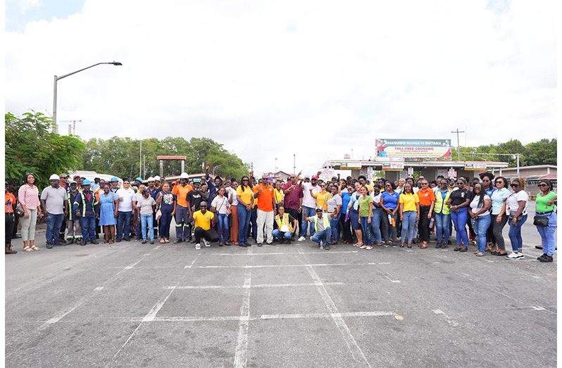 President, Dr. Irfaan Ali thanked the dedicated staff of the Demerara Harbour Bridge for their years of commitment and service (Office of the President photo)
