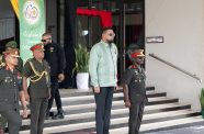 Commander-in-Chief of the Armed Forces, President Dr. Irfaan Ali, takes the salute at the GDF’s 60th Anniversary Thanksgiving Service (DPI’s photo)