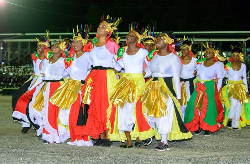 Members of the National School of Dance perform at the flag raising ceremony, held at Durban Park last evening as Guyana celebrates 47 years as a republic. [Samuel Maughn photo]