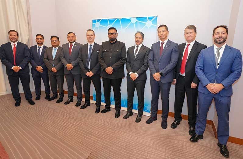 President, Dr Irfaan Ali, joined by Senior Minister in the Office of the President with responsibility for Finance, Dr Ashni Singh; Minister of Natural Resources, Vickram Bharrat; and Minister of the Public Service, Government Efficiency and Implementation, Zulfikar Ally, met with senior representatives of TotalEnergies, QatarEnergy, and PETRONAS following the signing of the Production Sharing Agreement (PSA) for Shallow-Water Block S4 at the Marriott Hotel, Georgetown. Earlier, Minister Bharrat signed the landmark agreement with the consortium’s representatives during an official ceremony at the Pegasus Corporate Suites, marking a new chapter in Guyana’s offshore energy development.