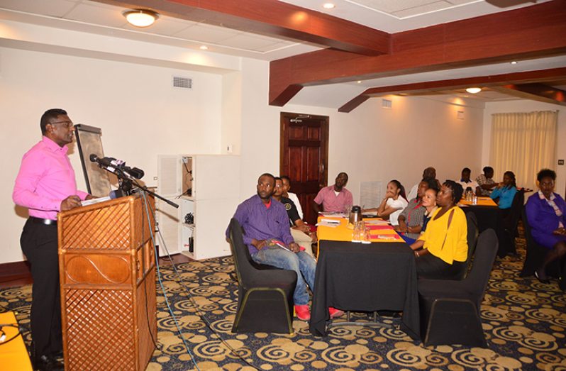 Chief Medical Officer, Dr. Shamdeo Persaud addressing attendees at the health and safety workshop on Wednesday