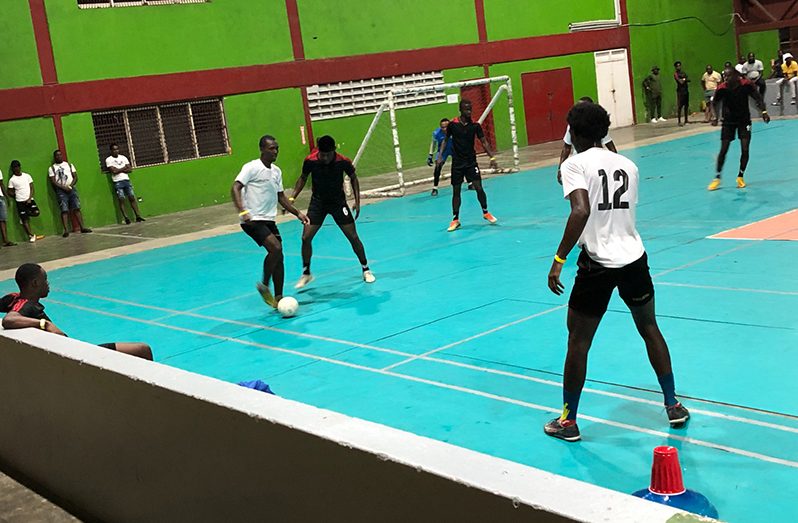 A scene from the Bent Street (black) and Vryheid’s Lust encounter at the National Gymnasium in the Rock Futsal Championship