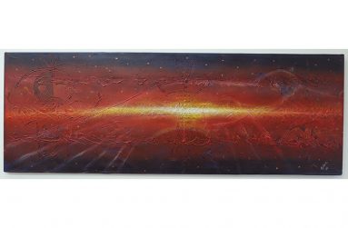 Across the Milky way, the Shaman Saw A bird, acrylic painting by George Simon. 