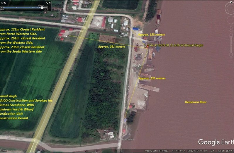 A Google Earth image depicting the proposed site for the construction of a US$25M marine facility