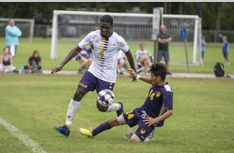 Guyana’s National U-20 captain Jeremy Garrett in action for LSU Eunice
