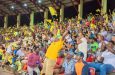 Fans celebrating the Guyana Amazon Warriors victory over the St. Lucia Zouks at the Guyana National Stadium. (DPI Photo)