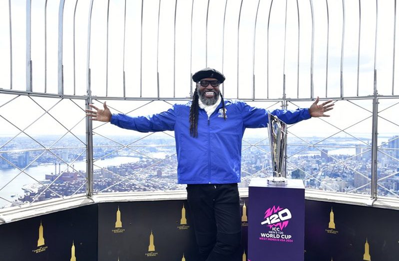 Chris Gayle opened the ICC T20 Men’s World Cup Trophy tour